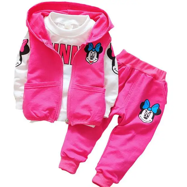 Pink2 Осенне-зимняя одежда для отдыха с Микки Маусом для мальчиков и девочек костюмы для новорожденных детей Одежда для младенцев детский костюм из 3 предметов - Цвет: Pink2