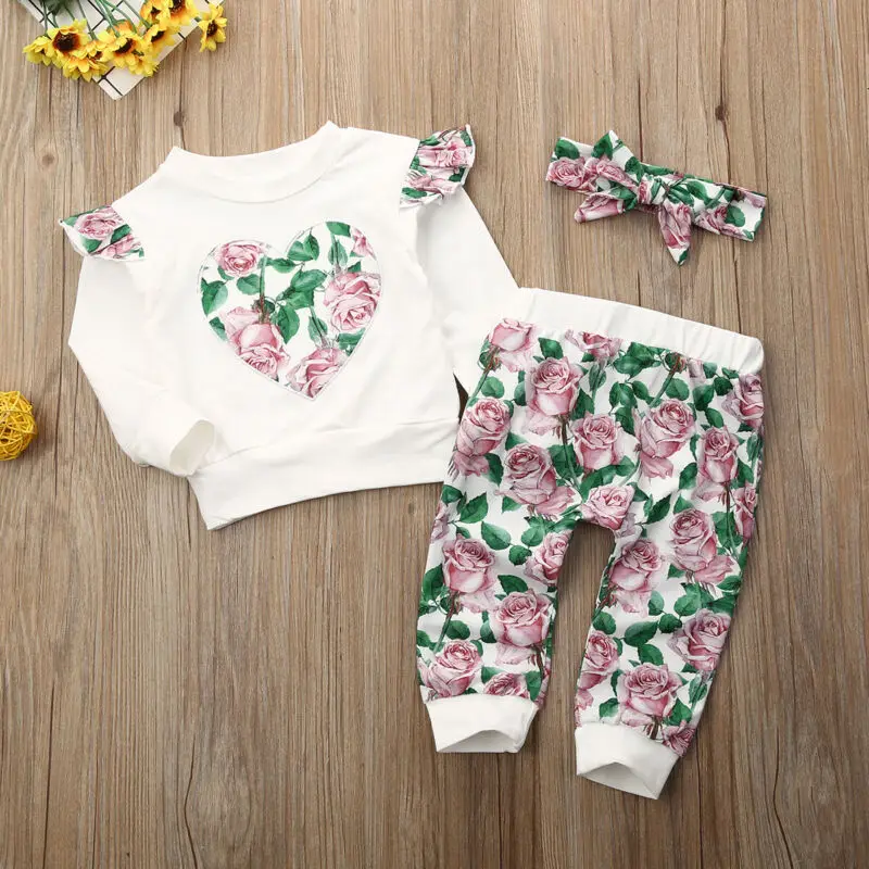 2020 Spring 2PCS Toddler Kids Baby Boy Girls Hooded Sweatshirt Long Sleeve Tops Floral Pants Clothes Outfits Set 0-24 Monthes | Детская