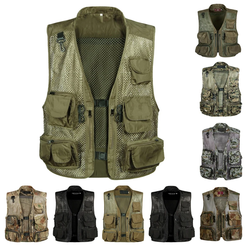 

Outdoor Men Quick Dry Breathable Camping Fishing Hiking Vest Sports Green Multi Pockets Tactical Vest Women Mesh Hunting Clothes
