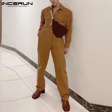 

INCERUN American Style Men Fashion Pantalons Double Pocket Loose Comeforable Casual Streetwear Long-sleeved Jumpsuits S-5XL 2021