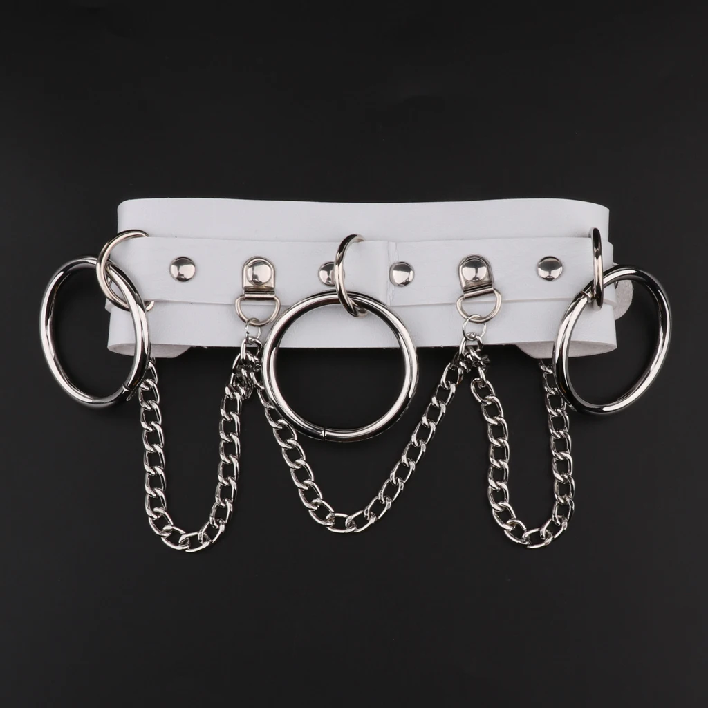 

Vintage Leather Choker Chain Punk Rock Gothic O-Ring Necklace Accessories, Black&White