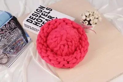 rose red Новинка, Модные Простые повседневные женские зимние шерстяные шапки из хлопка и акрила, вязаные шапки ручной работы для женщин - Цвет: rose red