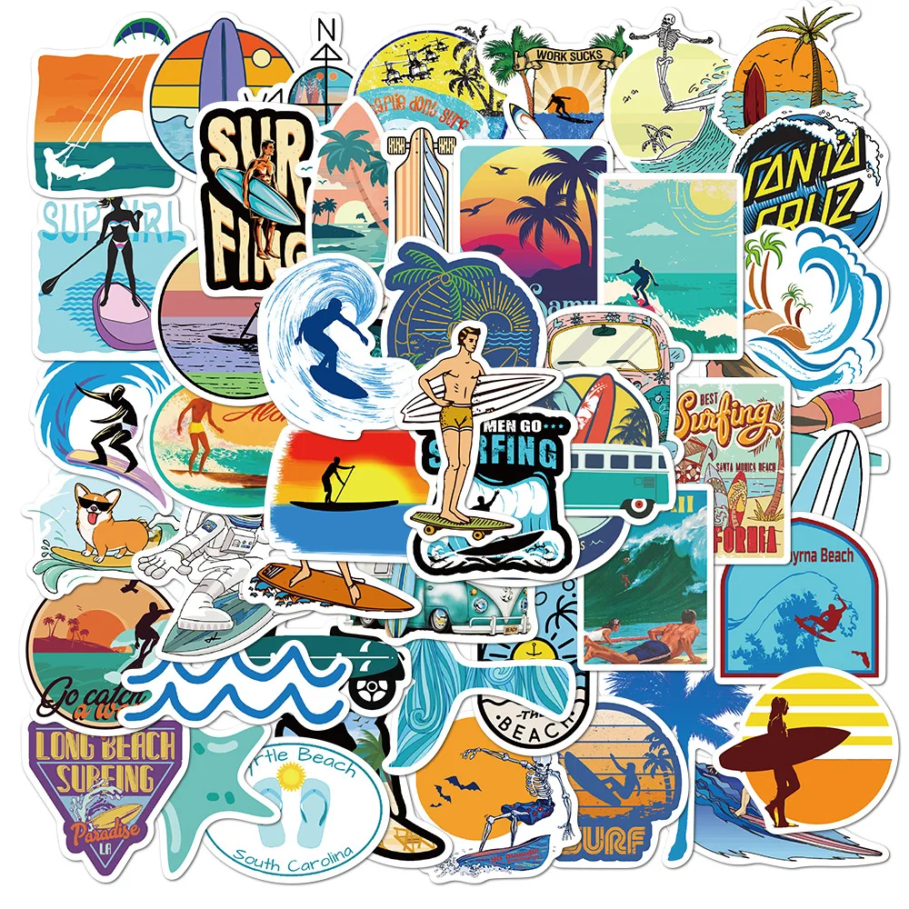 

Surfing stickers beach stickers 50pcs summer beach surfing graffiti stickers luggage trolley scooter notebook stickers