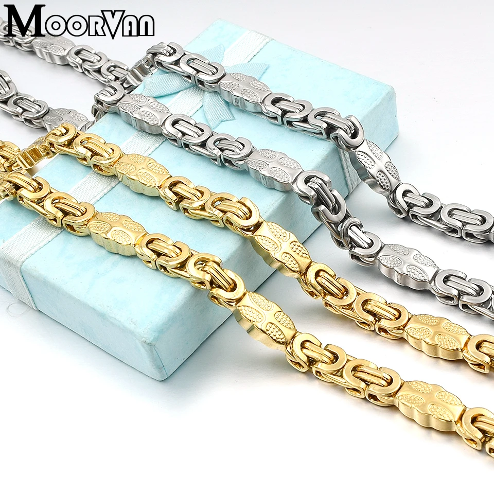 Moorvan ожерелье для мужчин и женщин золотой цвет цепь византийское плетение ювелирные изделия в стиле панк плоская цепь ожерелье из нержавеющей стали s Рождественский подарок
