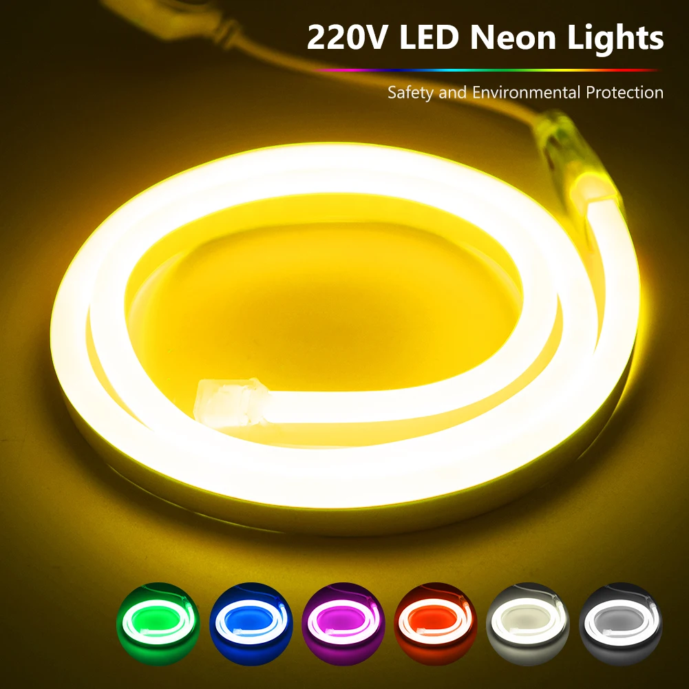 cheap 1 8m Outdoor Indoor LED Lighting Flex RGB LED Neon Light SMD 2835 120leds M 220V LED Strip rope Light Waterproof IP65 EU adapter