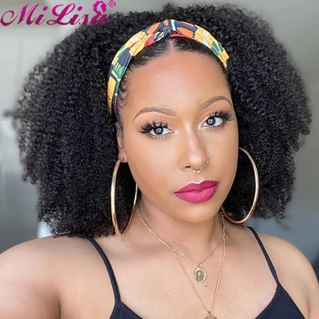 

Arfo Kinky Curly Human Hair Wig Silk Scarf Wig Mi Lisa Human Hair Brazilian Machine Made Wig With Headband Wigs For Black Women