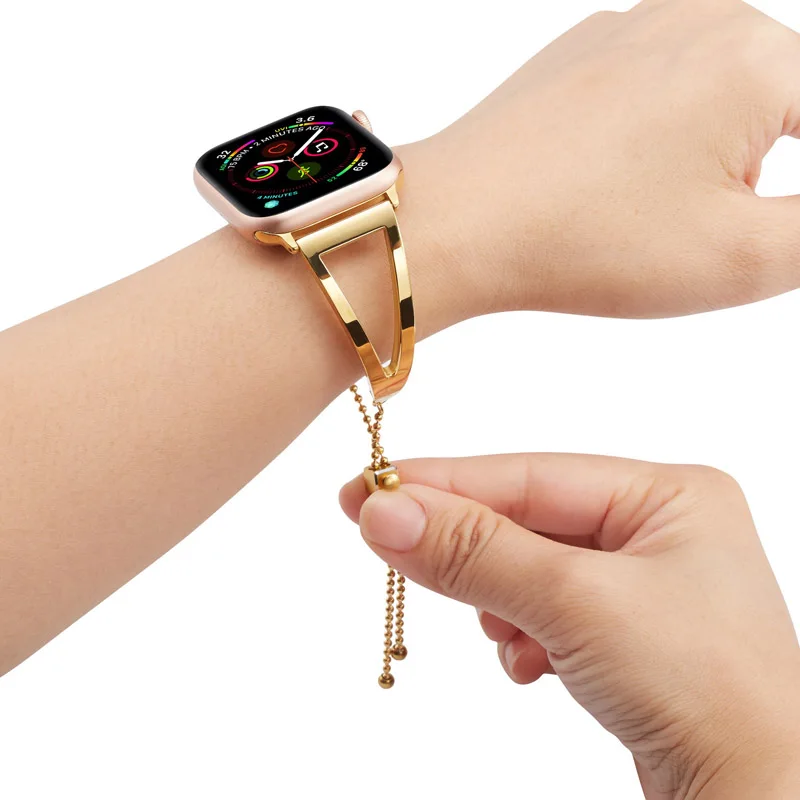 Женский ремешок для Apple Watch 38 мм 42 мм 40 мм 44 мм ремешок из нержавеющей стали металлический браслет для iWatch серии 5 4 3 2 1 блестящая цепочка