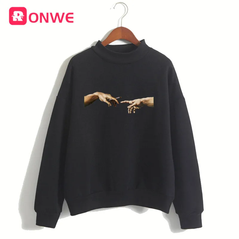 

Women MICHELANGELO Hand 90s Harajuku Ullzang Fashion Hoodie Female Winter Fleece Harajuku Kpop Pink Sweatshirt
