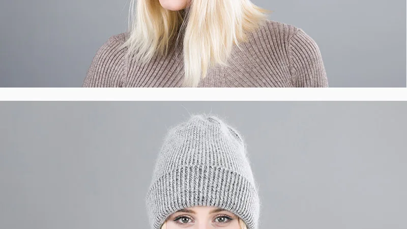 Women's Beanie Warm Hat Knit Cap Rabbit Mao Winter Headwear Women's Innocent Mini Hat Pure Color Cotton Cap Ski Warm Mask