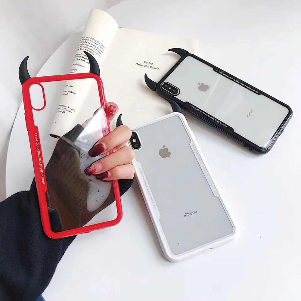 3D прозрачный акриловый чехол с дьявольским рогом для Samsung note10pro телефона S8 S9 S10 Plus