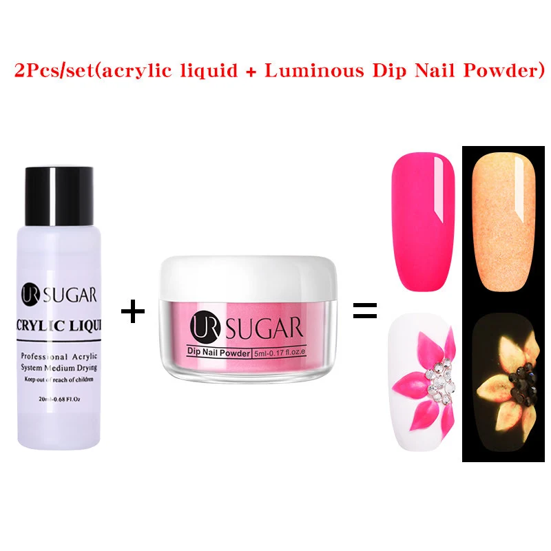 Set 2 UR SUGAR светящийся Dip порошок для ногтей для резьбы ногтей полимерный наконечник расширение французские акриловые порошок растут в темноте инструмент для украшения - Цвет: Set 2