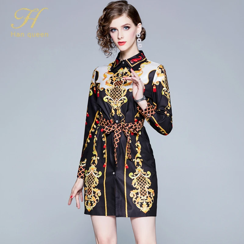 H Han queen новая однобортная длинная рубашка Женская винтажная женская блузка с принтом шифоновая Повседневная Блузка Женская рабочая одежда офисные Топы