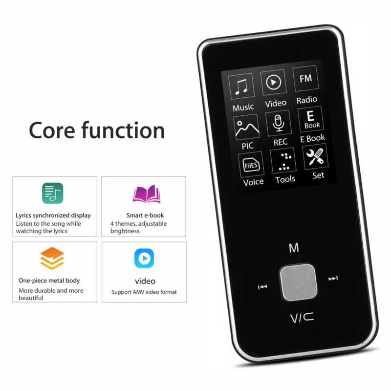 Портативный MP4 плеер Bluetooth аудио FM радио музыка Запись Поддержка 32G 1," Цвет Экран уникальный компактный карманный дизайн