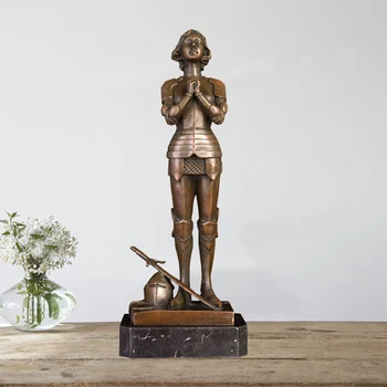

Ivorique DS-004 Classical Statue Medieval Female Soldier Pray Sculpture Bronze Western Copper Figurine Antique Art for Home Deco