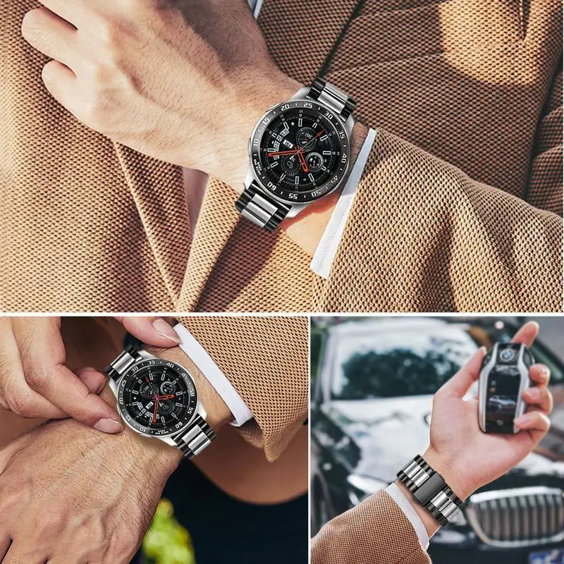 Черный ремешок из нержавеющей стали+ ободок кольцо для samsung Galaxy Watch 46 мм/gear S3 Frontier/классический быстроразъемный ремешок