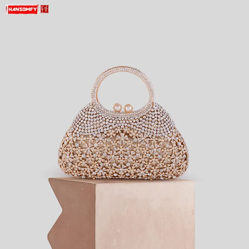 

Party dress high-quality hand-studded diamond handbag ladies Dinner bag luxury fashion rhinestone small shoulder messenger bags