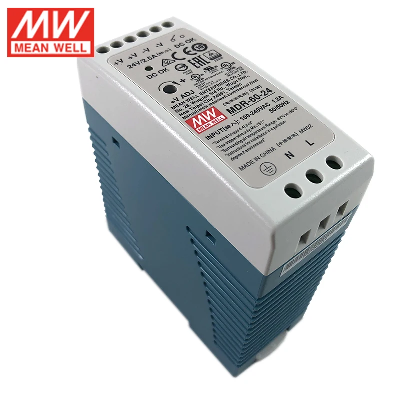 Оригинал MEAN WELL MDR-60-24 60 Вт 24 В din-рейку импульсный источник питания 110 В/220