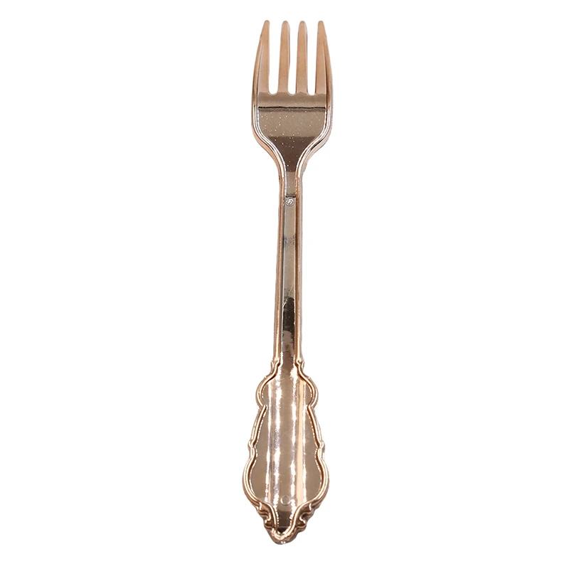 Disposable Imitation Metal Plastic Gold Silver Carved Embossed Cutlery Western Wedding Party Tableware Set