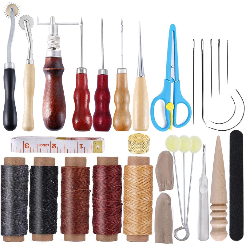 

LMDZ 5 Color Waxed Thread Leather Sewing Repair Kit Leather Hand Sewing Needles Groover Awl Other Tools Leather Sewing Stitching