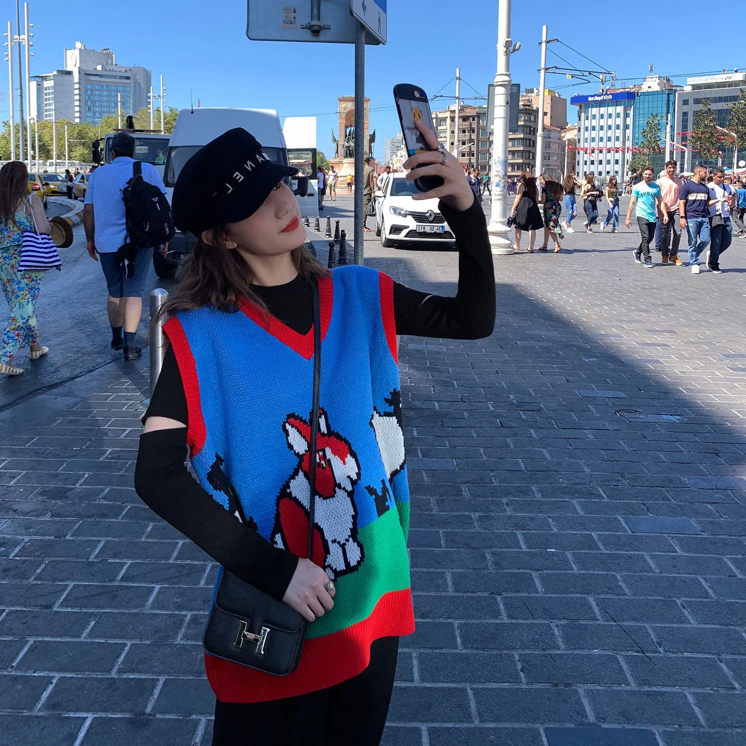 

Women Sleeveless Pullover Autumn 2020 Korean Style Cute Cartoon Animals V Neck Knit Sweater Vest Oversize Waistcoat Tops