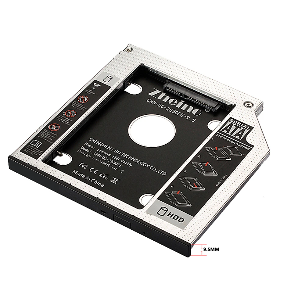Zheino SATA Caddy алюминиевый 9,5 мм 12,7 мм 9,0 мм 2nd HDD/SSD адаптер подходит для 2," SATA 2nd HDD SSD для ноутбука ODD DVD/CD-ROM Optibay