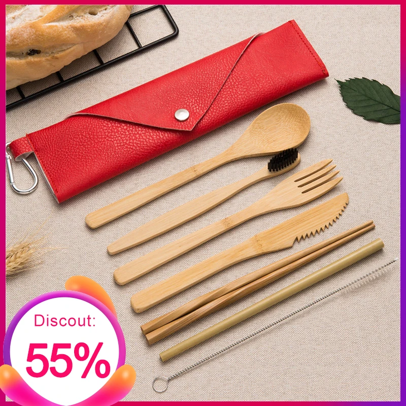 

Eco-Friendly Bamboo Dinnerware Set Wooden Spoon Fork Knife Chopsticks Kitchen Kit for Work School Outdoor Travel Cutlery Set
