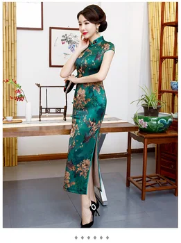 

New Long-style Old shanghai Temperament Fashion Cheongsam DressShort Sleeves With High SlitQipao Elegant Printed Patterns Qipao