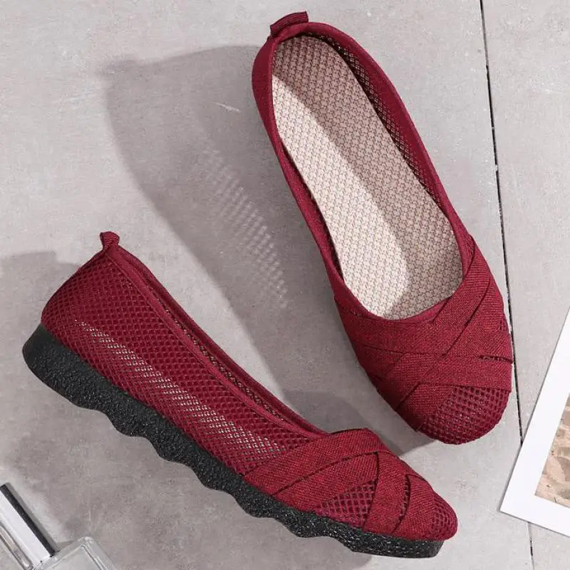

Women Round Toe Flat Loafers Summer Breathable Mesh Ballet Flats Fashion Slip On Comfortable Ballerina Shoes Casual Driving Shoe