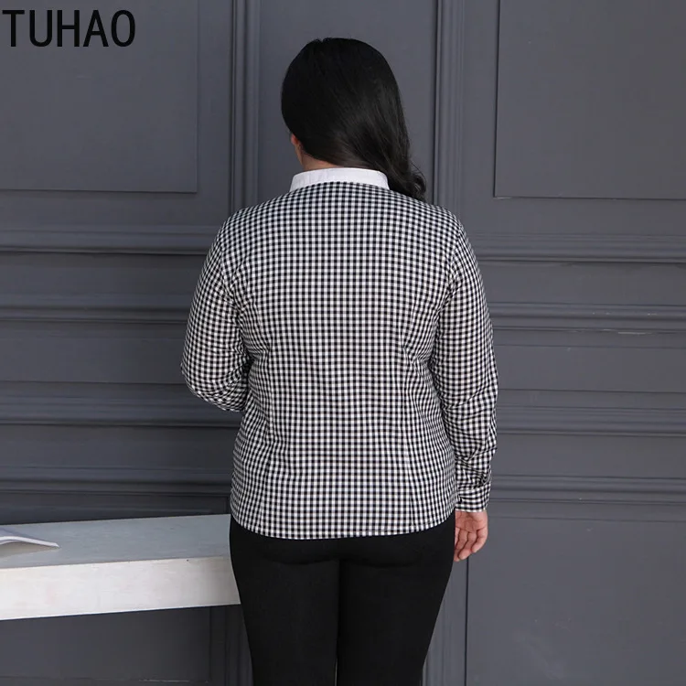 TUHAO Мода размера плюс 9XL 8XL 7XL 6XL клетчатые блузки женские офисные рубашки женские Топы с длинным рукавом Blusas Femininas WSF