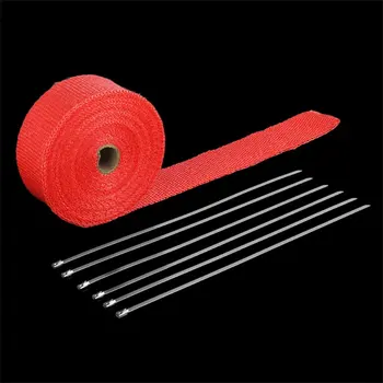 

3Size 1.5mm*50mm*15m Roll Fiberglass Exhaust Header Fiberglass Heat Wrap Tape With 6 Ties Kit Exhaust Manifolds Headers Hot