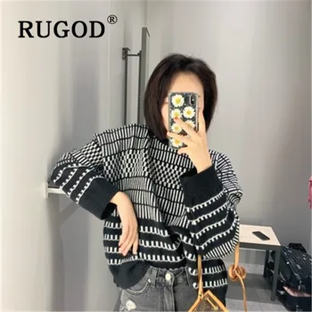 

RUGOD O-neck Abstract Sweater Women Cropped Pullover Elegant Korean Style Knitwear Fashion 2019 Chic Kpop Clothes