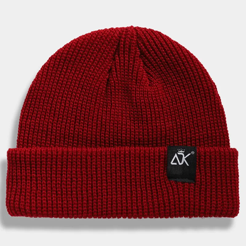 Бургундия Зимняя шапка ADK Label Skullcap, мягкая, качественная, громоздкая, Ретро стиль, короткие, складные, ребристые шапки, Вязанная, дышащая, шапочка - Цвет: Бургундия