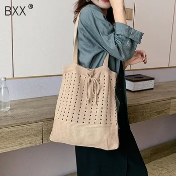 

[BXX] Solid Color Shoulder Bags For Women 2020 Autumn Winter High Capacity Knitting Handbags Female Trend Travel Bag HO243