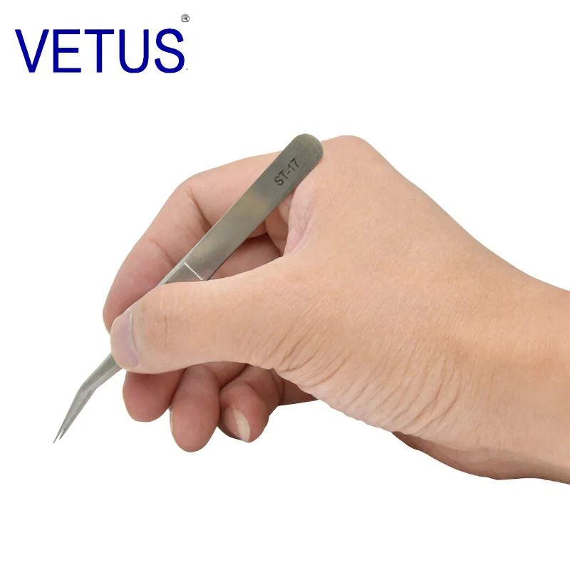 VETUS ST-17 (115mm) High Precision Tweezers Stainless Steel Non-magnetic Acid-proof Pincers Eyelashes Beauty Manicure Tools