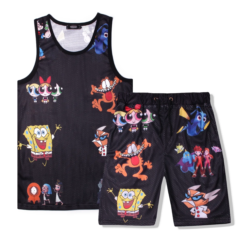 Костюм мужской летний из майки и шортов с мультяшным принтом |