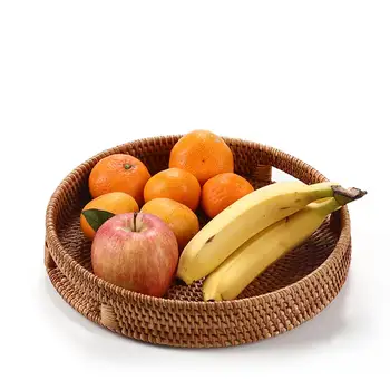 

Fruit Rattan Storage Basket Round Woven Storage Basket Candy Snack Organizer Creative Storage Container Picnic Bread