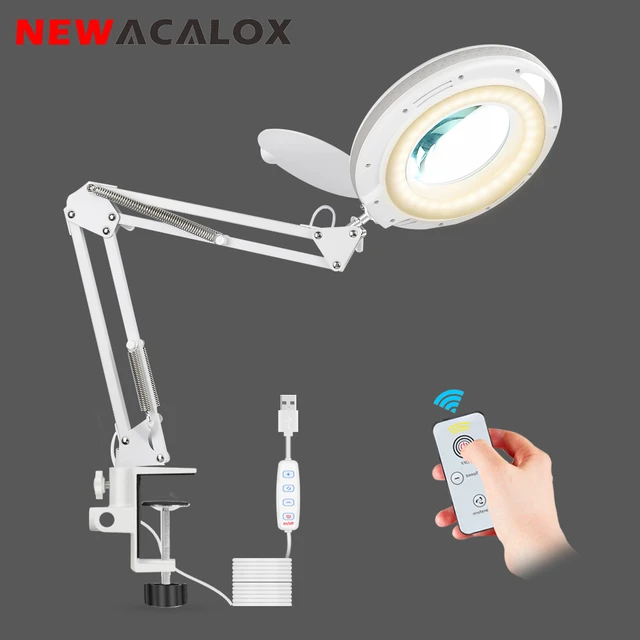 NEWACALOX-lámpara de mesa con lupa USB 5X, luz LED con Control