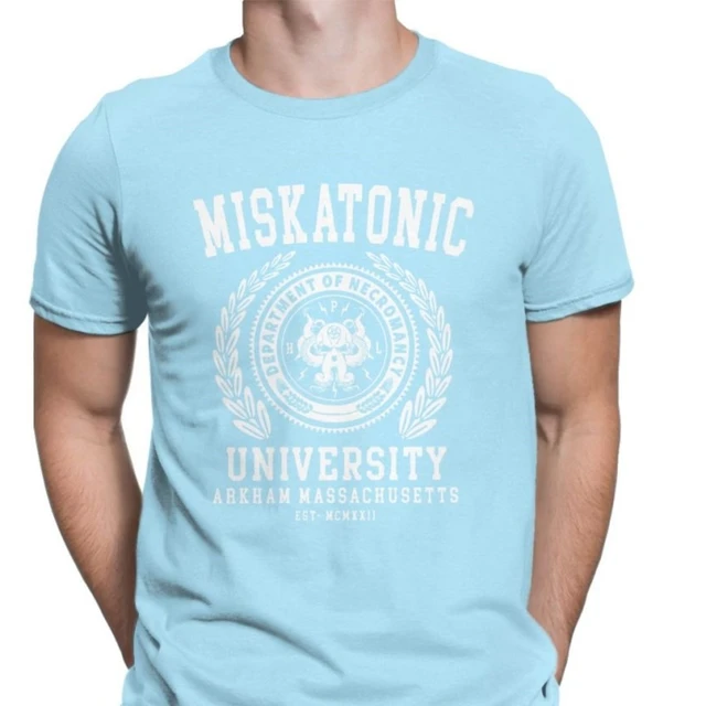 Cthulu And Lovecraft Miskatonic University Tee Shirt Men Call Of Cthulhu Necronomicon Funny Tees Crewneck Cotton Tops T Shirt sky blue