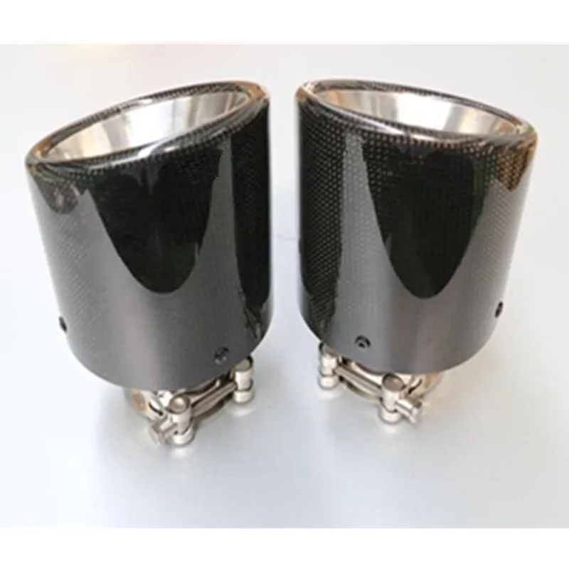 1X 114MM Outlet Glossy Carbon Fiber exhaust tip 304 Stainless Steel Universal Muffler tips exhaust pipe