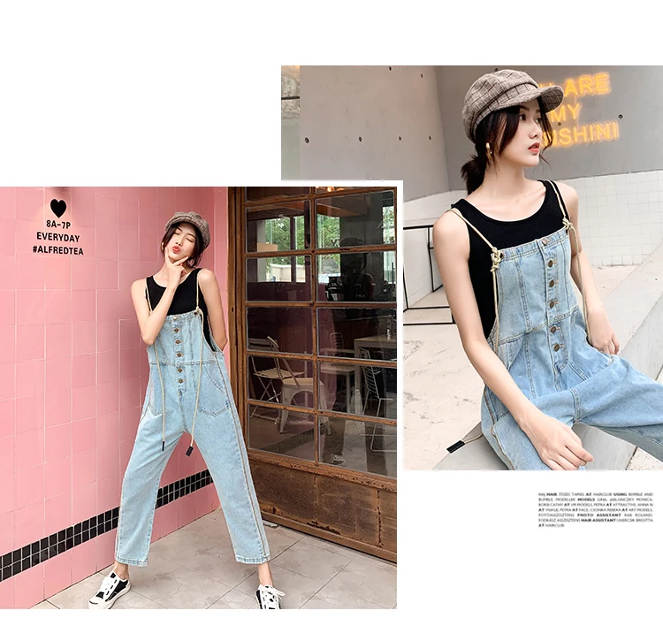 New Stylish Casual Loose Vintage Women Denim Overalls Scratched Washed Girl Full Lengt Pants Female Jumpsuits