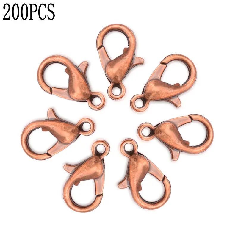 red copper-200pcs 5x10/6x12/7x14/8x16 мм застежка-краб из цинкового сплава Омаров Пряжка браслет концевые разъемы для ювелирных изделий аксессуары ручной работы - Цвет: red copper-200pcs