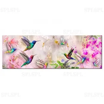 

Colorful Hummingbirds Canvas Wall Art (1 Part) Narrow Nature Flowers Animals Birds Pink Couple Canvas Print