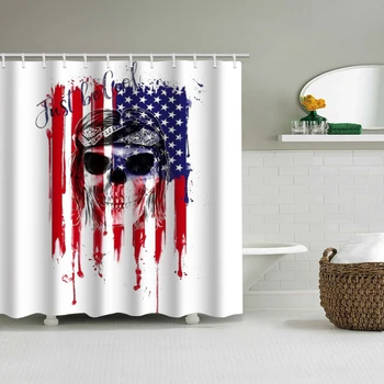 

Skull Stars and Stripes Shower Curtain Halloween Printed Waterproof Bathroom Partition Curtain Multiple Specifications