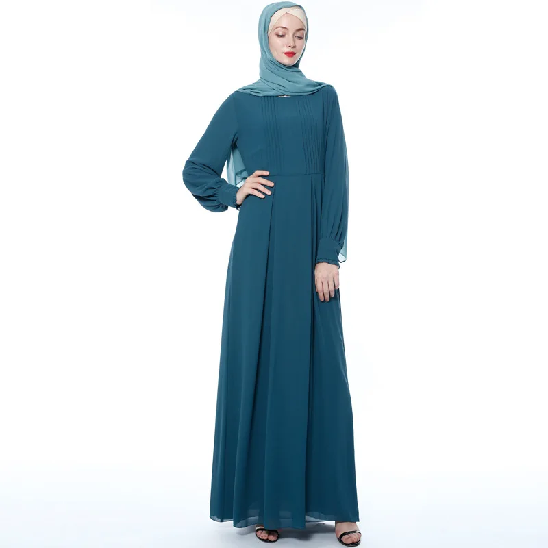 Элегантное мусульманское платье абайя Дубай шифон Кафтан Marocain Vestidos длинный халат плиссированные Jubah Рамадан Арабская Исламская одежда