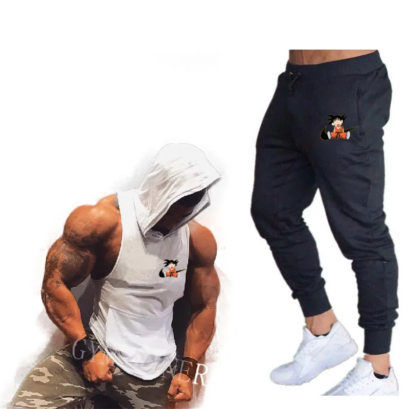 14 Летняя новинка, мужская жилетка с капюшоном с Драконий жемчуг, повседневные Костюмы, Мужская одежда, мужские комплекты, Топы+ штаны, Мужская толстовка, брендовый жилет с капюшоном, комплект - Color: 14