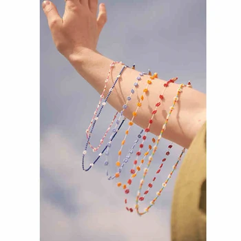 

HUANZHI 2020 Korean Adorable Daisy Flowers Colorful Beaded Charm Statement Choker Necklace for Women Girls Vacation Jewelry