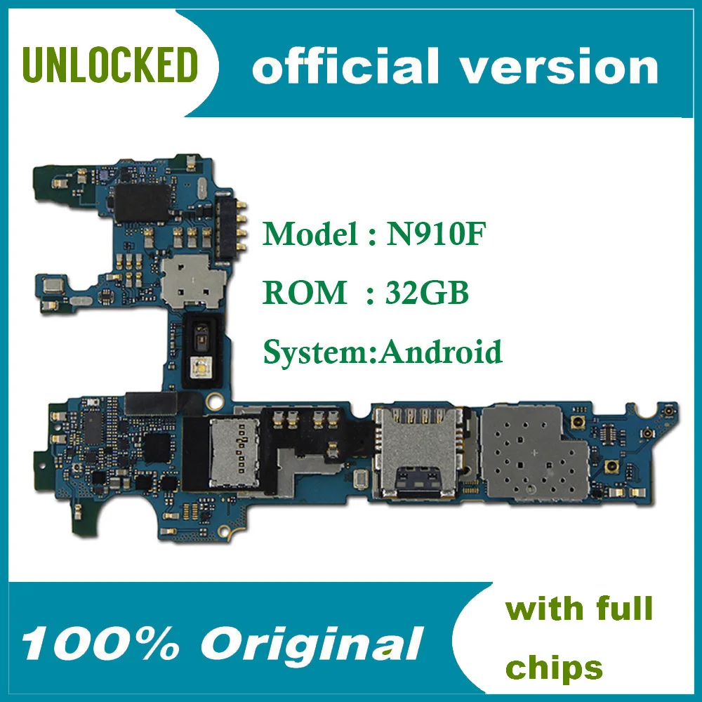 32gb Original Unlocked for Samsung Galaxy Note 4 motherboard N910F Motherboard, Europe Version for Note 4 N910F Mainboard