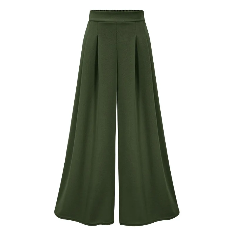 LANMREM Flare Buttom Pleated Elastic High Waist Full Length Female OL Pants Trousers WJ08106XL - Цвет: Army green