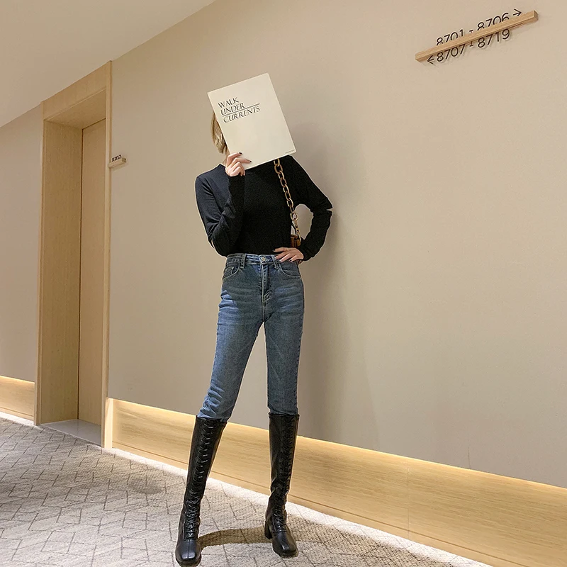 Новинка года; botas botines mujer; bottes femme; однотонные сапоги до бедра из искусственной кожи на квадратном каблуке 5 см; stivali donna