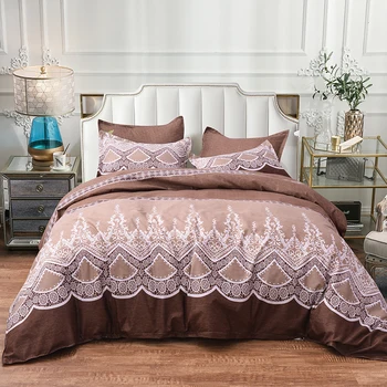 

Hot sale Coffee lace Bedding Set Queen King size Bed duvet cover full queen king with pillowcases